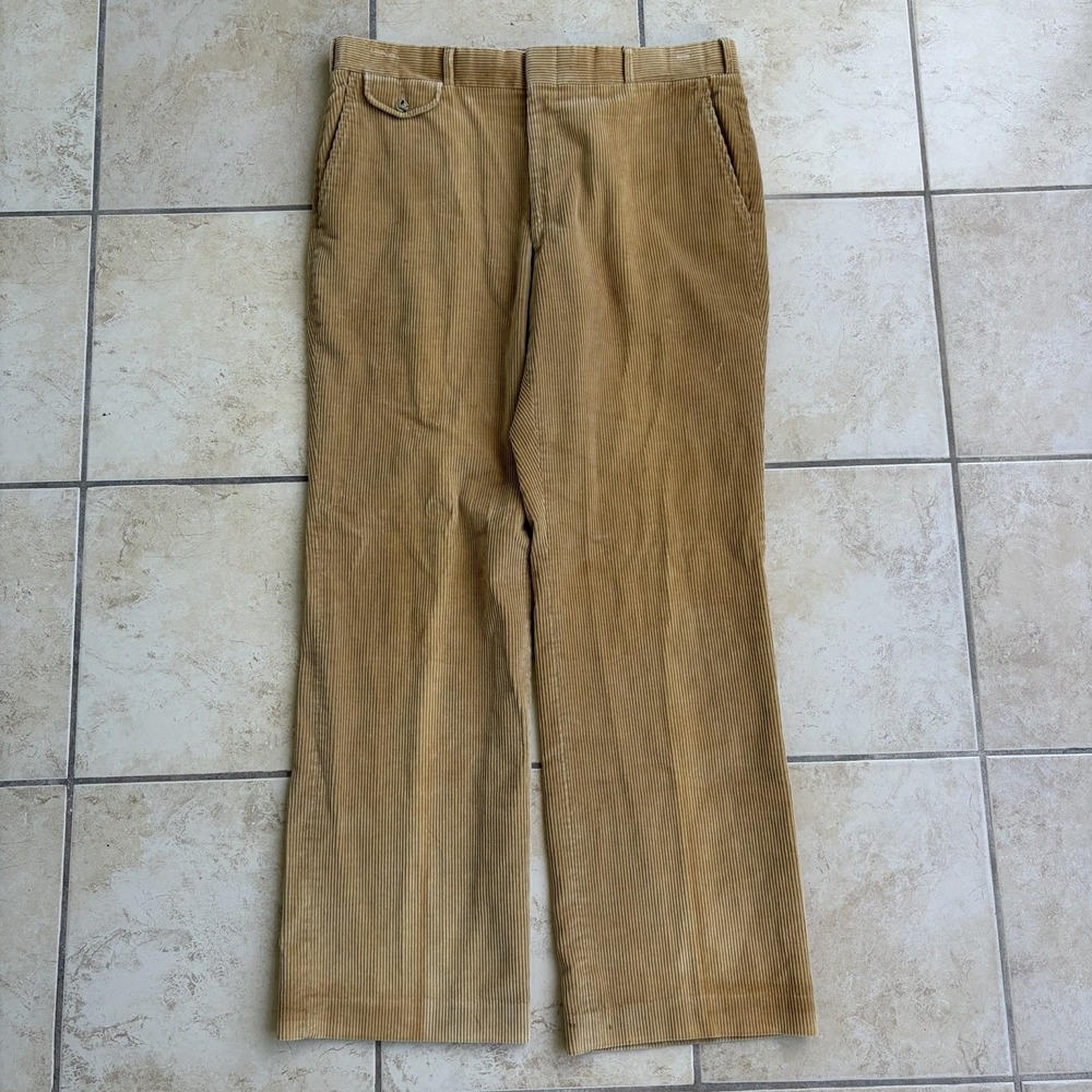 Vintage Lands End Pants Mens 34x31 Tan Wide Wale Corduroy Made USA Trousers 80s